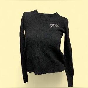 Everlane 100% Cashmere Black Crewneck Sweater with Embroidered Animal